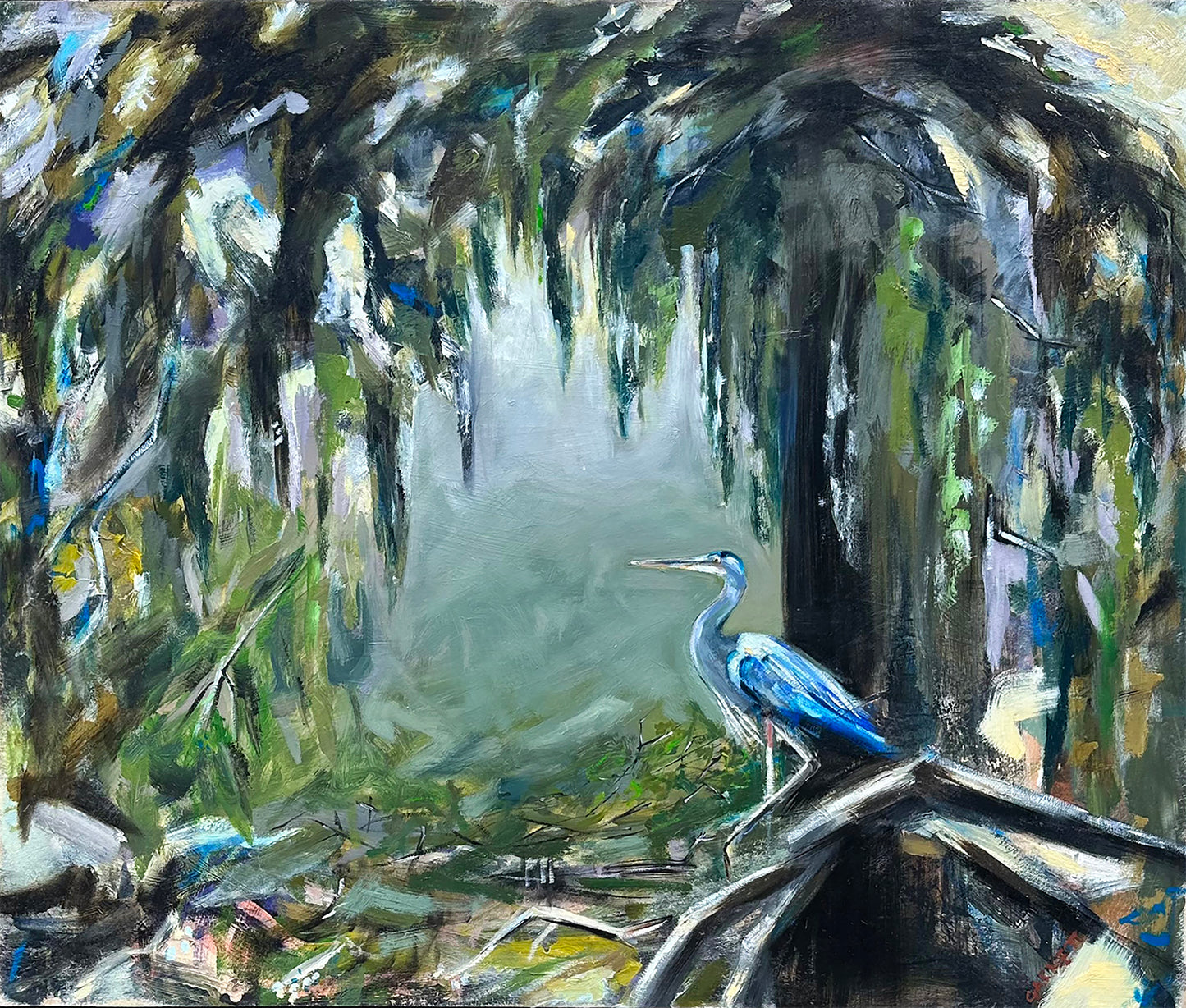 Waiting Heron (Painted Print)